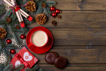 Coffee and gift box with Christmas decoration