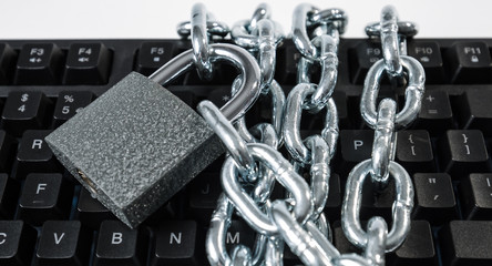 Padlock chain protected computer keyboard