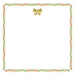 Obraz premium Golden, red and green empty Christmas border note card on white background