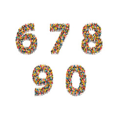 Group of people standing in different digital figures