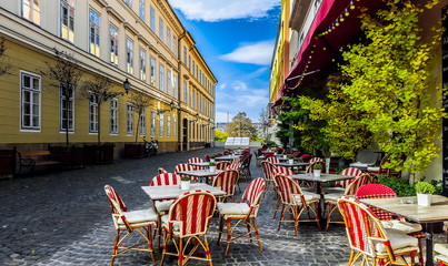 Naklejka premium Street cafe. Budapest. Hungary.