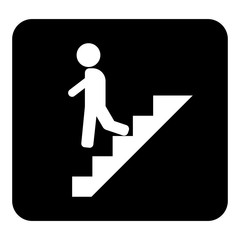 Vector icon of a man goes down the stairs, on the career ladder. Vector white illustration on black background