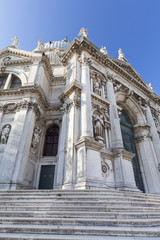 Baroque  church Santa Maria della Salute, facade, Venice, Italy. It was built in the 17th century as a votive thanksgiving after the plague epidemic