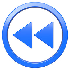 Backward icon. Blue round 3d button with frame