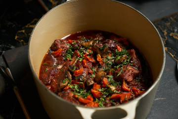 Vegetable soup with mushrooms champignons