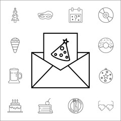 Party invitation card icon. Set of party icons. Signs, outline symbols collection, simple thin line icons for websites, web design, mobile app, info graphics