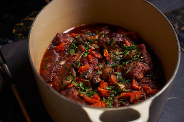 Vegetable soup with mushrooms champignons