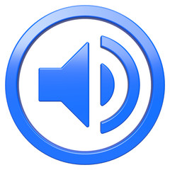 Volume up icon. Blue round 3d button with frame