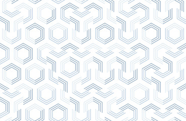 Seamless geometric pattern with hexagons and lines. Irregular structure for fabric print. Monochrome abstract background.
