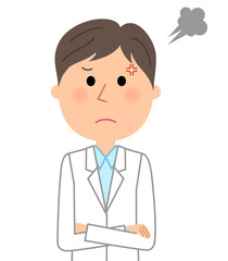 白衣の男性　怒る
