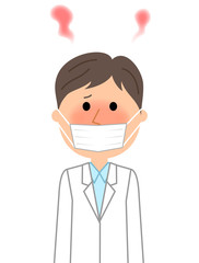 白衣の男性　発熱