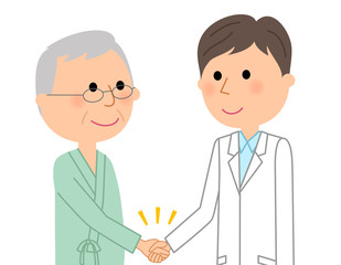 白衣の男性　入院患者　握手