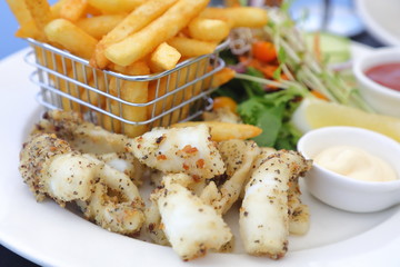 Calamari and fried potaos
