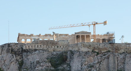 Acropolis, Athens, Greece - October 24, 2017: Many tourists from different nations visit the Parthenon temple on the Acropolis hill.