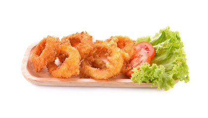 Fried onions on a white background.