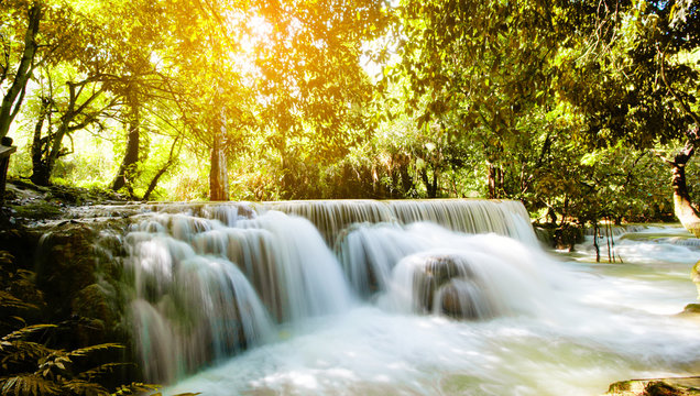 Beautiful waterfall in forest, Tat Kuang Si Waterfalls, Luang prabang Laos.