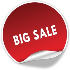 BIG SALE text on realistic red sticker on white background.