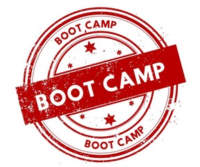 BOOT CAMP distressed red stamp.