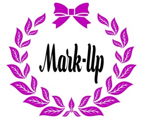 MARK UP with pink laurels ribbon and bow.