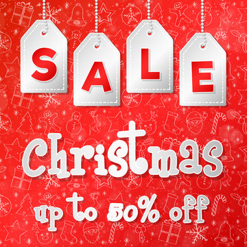 Christmas Sale - Red And Silver Poster. Vector.