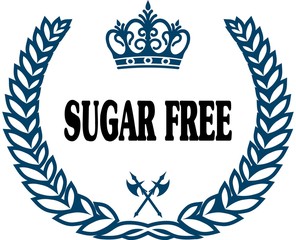 Blue laurels seal with SUGAR FREE text.