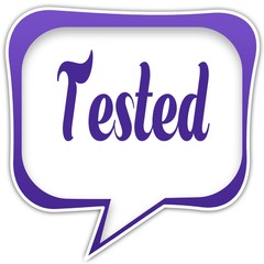 Violet square speech bubble with TESTED text message