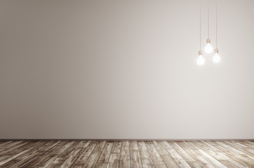 Interior background with lights bulbs 3d rendering