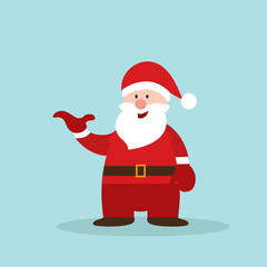 Santa Claus with a raised right hand. Santa Claus stand. Cartoon Christmas holiday character. Cute Father Frost vector illustration. Cartoon character