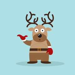 reindeer. Vector xmas drawing of funny red nosed reindeer. Christmas card illustration. Cartoon rudolph deer