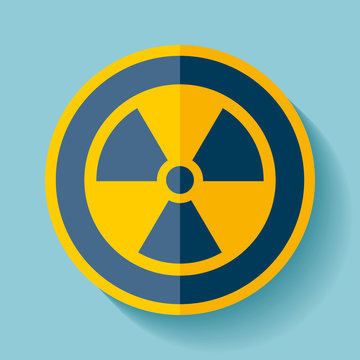 Radiation sign icon in flat style on blue background, toxic emblem, vector design illustration for you project