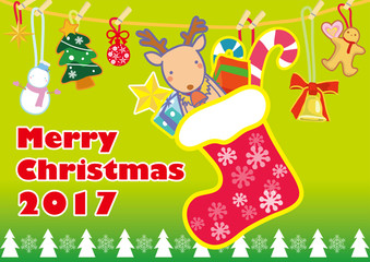 クリスマス トナカイとくつ下〈グリーン〉