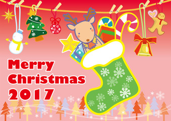 クリスマス トナカイとくつ下〈ピンク〉