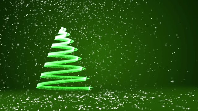 Green big Christmas tree from glow shiny particles on the left side of screen. Winter theme for Xmas background with copy space. 3d Xmas tree V7 with glitter particles DOF
