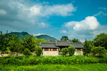 Fototapeta na wymiar Asan Oeam Village, a long old traditional village in Korea.