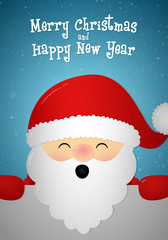 Christmas card with singing Santa Claus with greeting. Vector.
