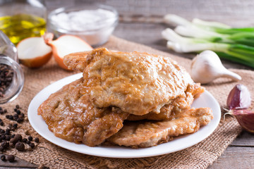 Pork schnitzel in a plate
