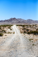 Dirt road in desert with mountains