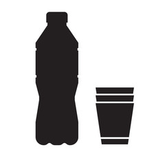 Water bottle and cup icon, logo or label template in outline design.