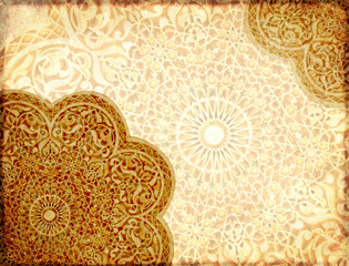 Grunge background with paper texture and floral ornament in Moroccan style