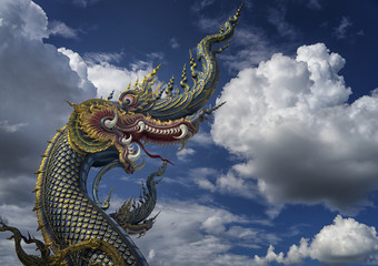 Fototapeta na wymiar Naga sculpture at the Blue Temple Chiang Rai Thailand