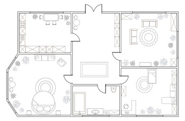 Abstract vector plan of two-bedroom apartment