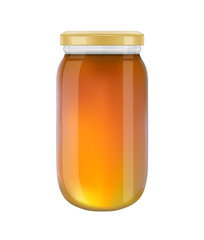 Glass jar of honey isolated on white background