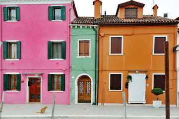 Venice, Burano, Italy - characteristic colorful buildings