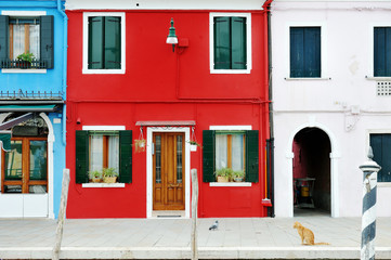 Venice, Burano, Italy - characteristic colorful buildings