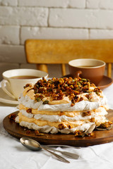Pumpkin Pavlova with Pecan Brittle.Style vintage