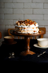 Pumpkin Pavlova with Pecan Brittle.Style vintage