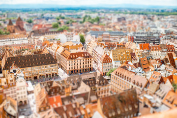 Fototapeta na wymiar Aerial cityscape view on the old town of Strasbourg city in France