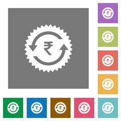 Rupee pay back guarantee sticker square flat icons