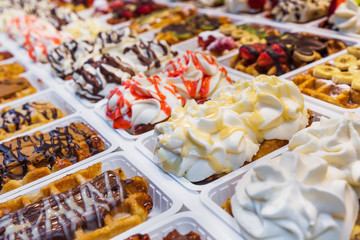 Belgian waffles in bakery
