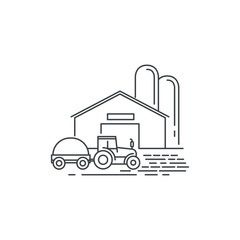 Farm barn and tractor line icon. Outline illustration of horse barn vector linear design isolated on white background. Farm logo template, element for farming design, line icon object.